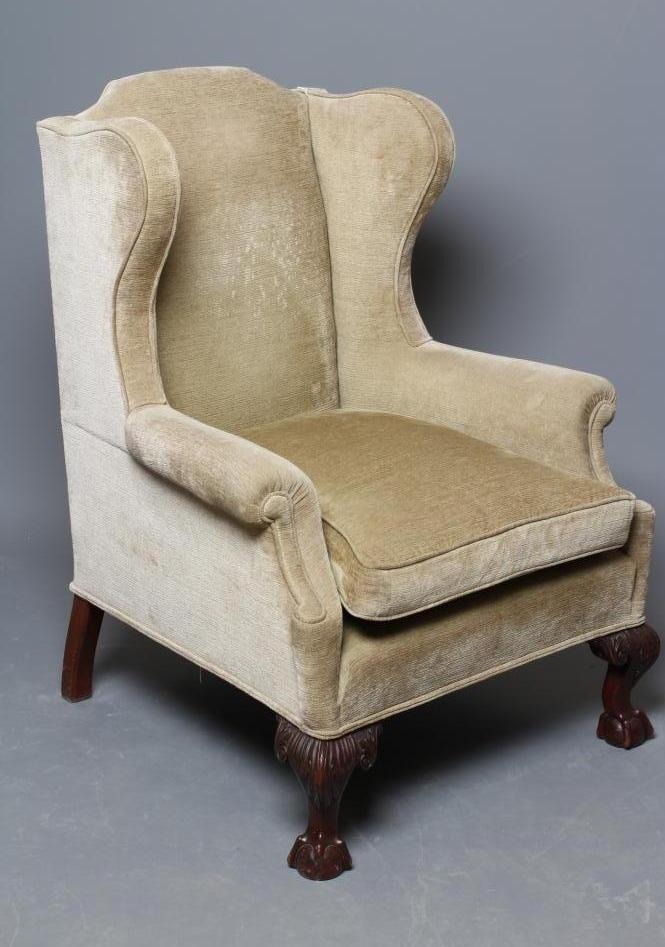 A MAHOGANY FRAMED WING ARMCHAIR of Georgian design Image