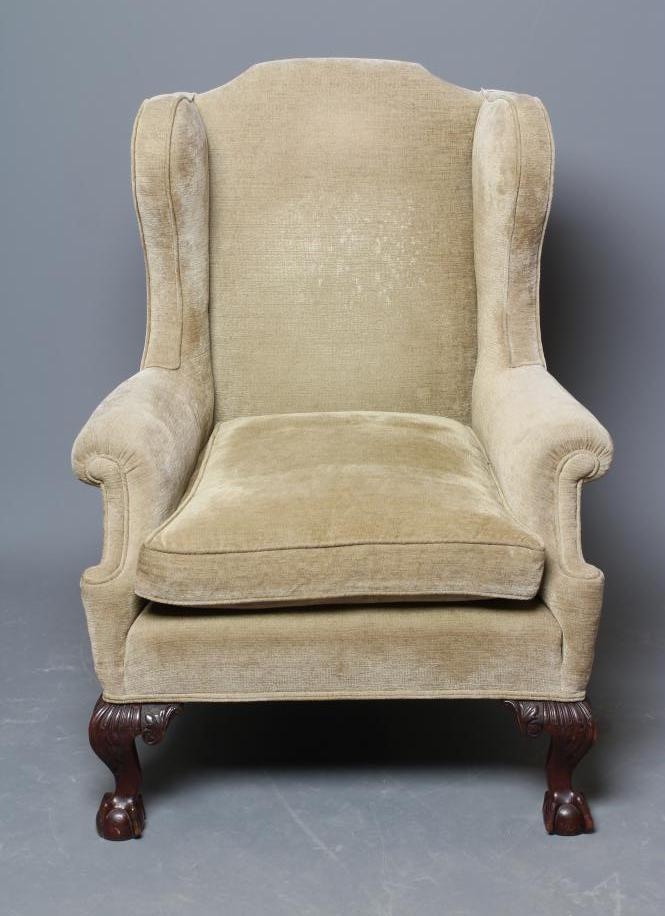 A MAHOGANY FRAMED WING ARMCHAIR of Georgian design Image