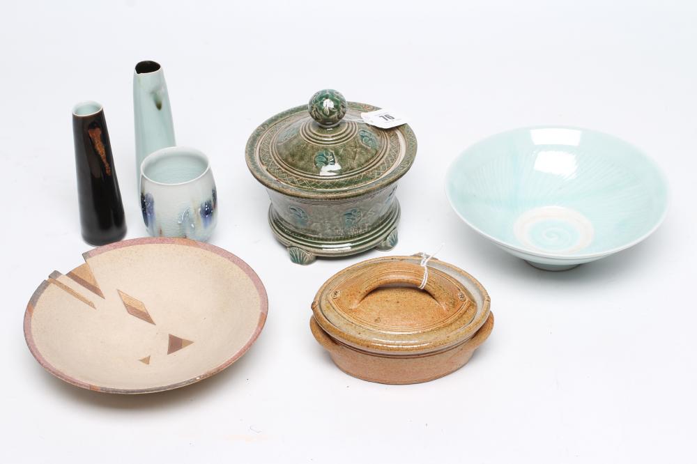 A & J YOUNG (b.1949 and 1950) - a green glazed stoneware box and cover of flared circular form Image