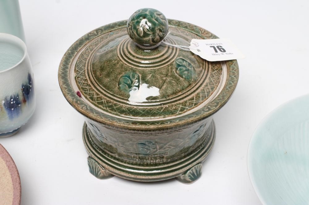 A & J YOUNG (b.1949 and 1950) - a green glazed stoneware box and cover of flared circular form Image