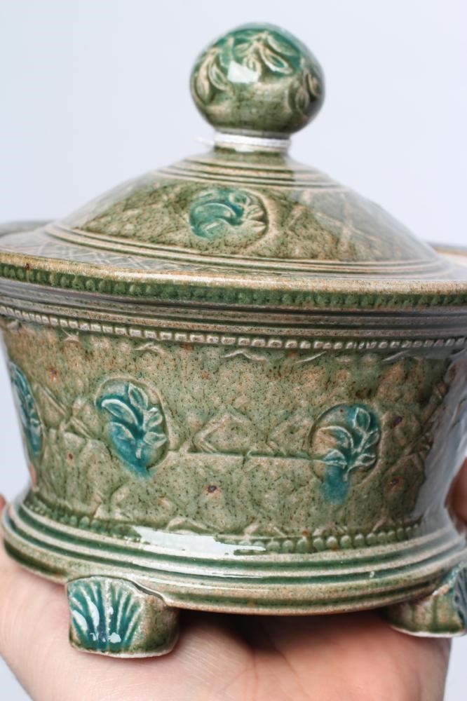 A & J YOUNG (b.1949 and 1950) - a green glazed stoneware box and cover of flared circular form Image
