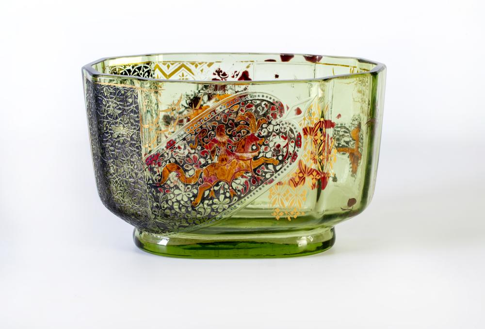 AN EMILE GALLE GREEN TINTED GLASS "MIDDLE EASTERN" SERIES BOWL Image