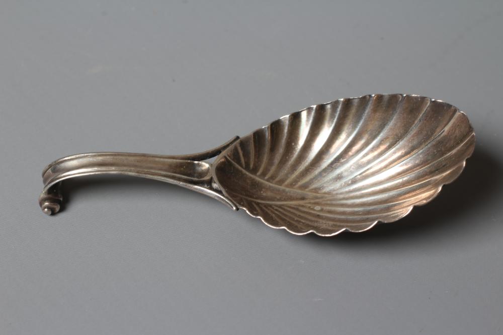 A WILLIAM IV SILVER CADDY SPOON, maker's mark WF, London 1831, the leaf shaped bowl with scroll Image
