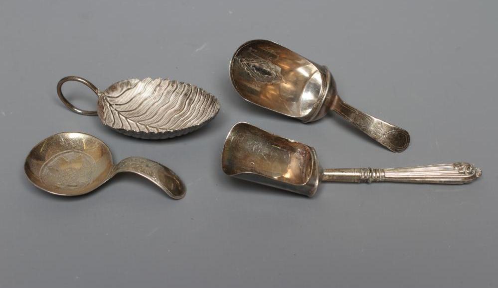 A GEORGE III SILVER LEAF CADDY SPOON by Edward Mayfield or Elizabeth Morley Image
