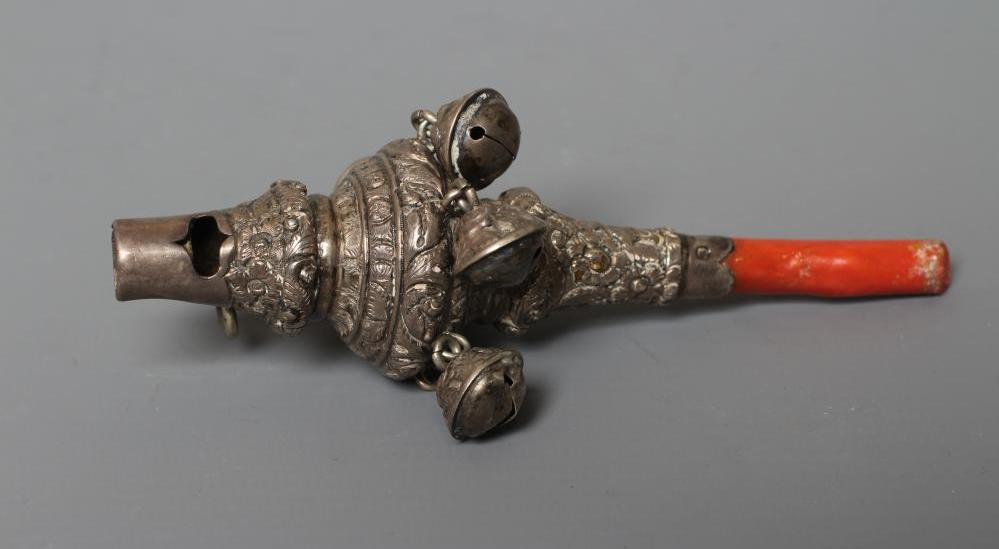 A GEORGE IV SILVER RATTLE/WHISTLE by Unite & Hilliard Image