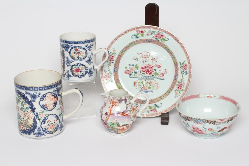 A COLLECTION OF CHINESE FAMILLE ROSE PORCELAIN comprising two cylindrical mugs painted with figures Image