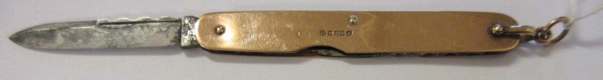 A LATE VICTORIAN 9CT GOLD CASED PEN KNIFE by William Turner & Co., Chester 1901, with two hinged Image