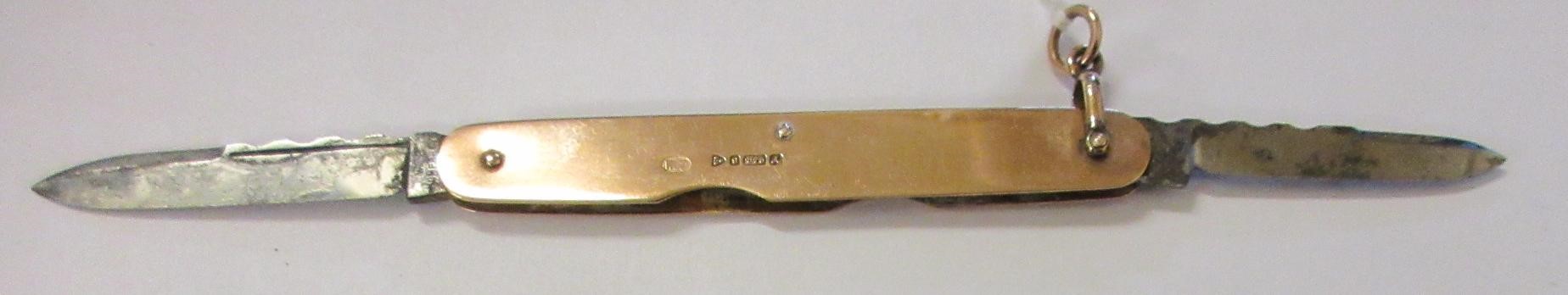 A LATE VICTORIAN 9CT GOLD CASED PEN KNIFE by William Turner & Co., Chester 1901, with two hinged Image