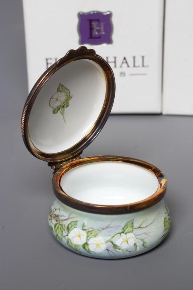 TWO ELLIOT HALL ENAMEL BOXES each of circular form and painted by Sandra Selby with a Robin and Image