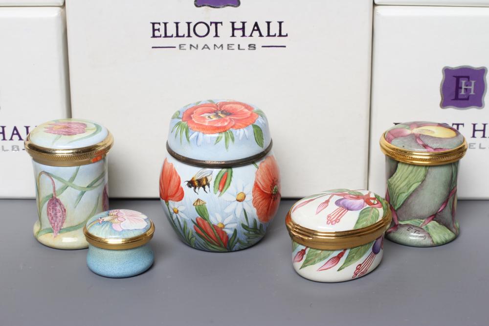 AN ELLIOT HALL ENAMEL JAR AND COVER of baluster form painted by Sandra Selby with Poppies and Bees Image