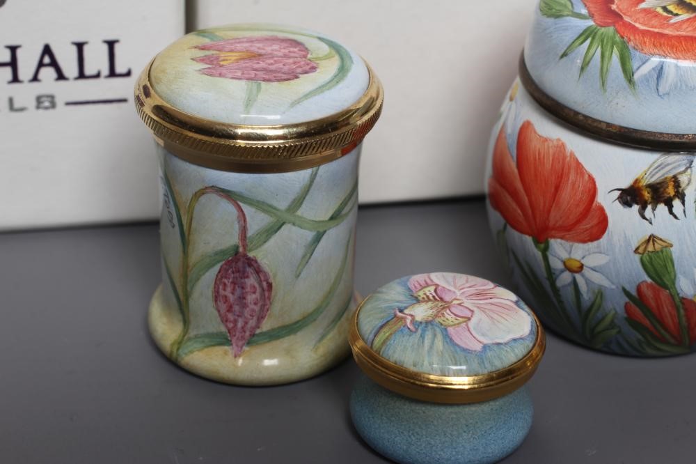 AN ELLIOT HALL ENAMEL JAR AND COVER of baluster form painted by Sandra Selby with Poppies and Bees Image