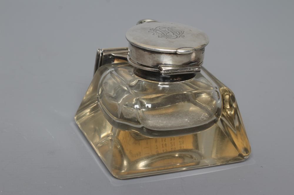 AN EDWARDIAN SILVER MOUNTED COMBINATION INKWELL/PERPETUAL CALENDAR AND WATCH HOLDER by John Grinsell Image