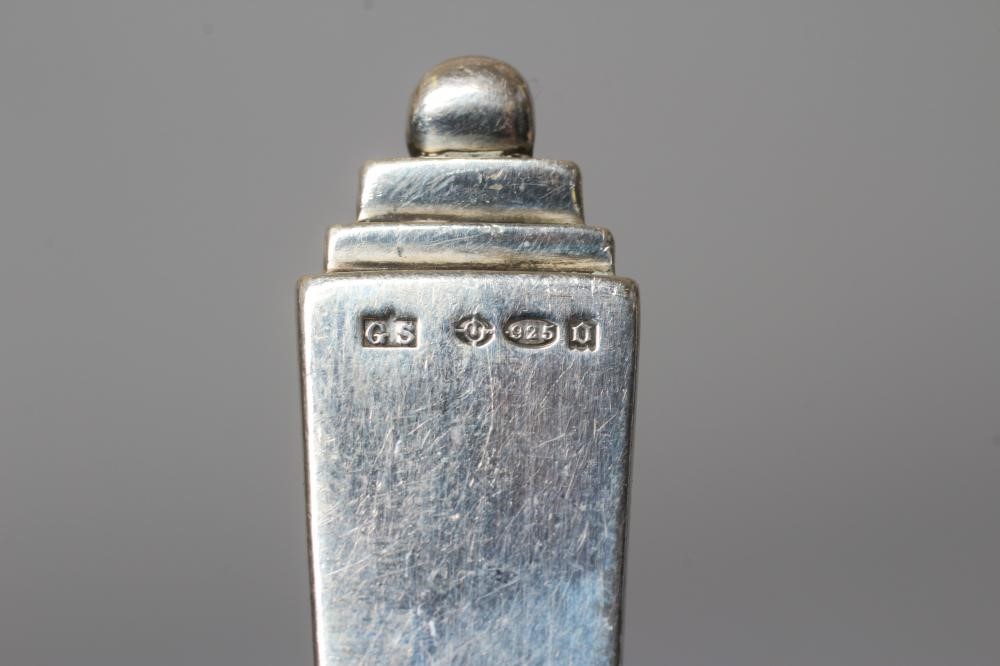 A PAIR OF GEORG JENSEN SILVER PYRAMID PATTERN SUGAR TONGS imported by Stockwell & Co., London 1929, Image