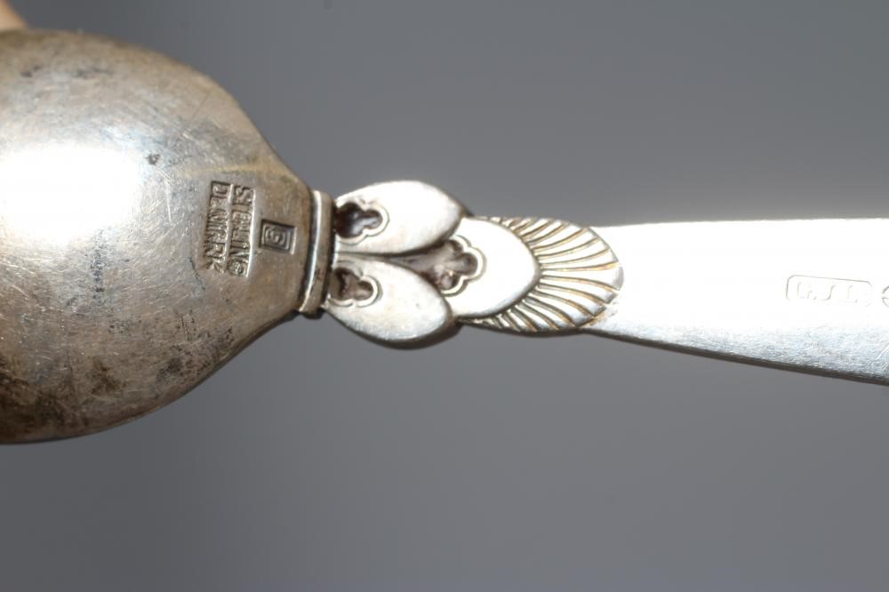 A SET OF SIX GEORG JENSEN SILVER CACTUS COFFEE SPOONS, London import 1938, 4" long, 3ozs total (Est. Image