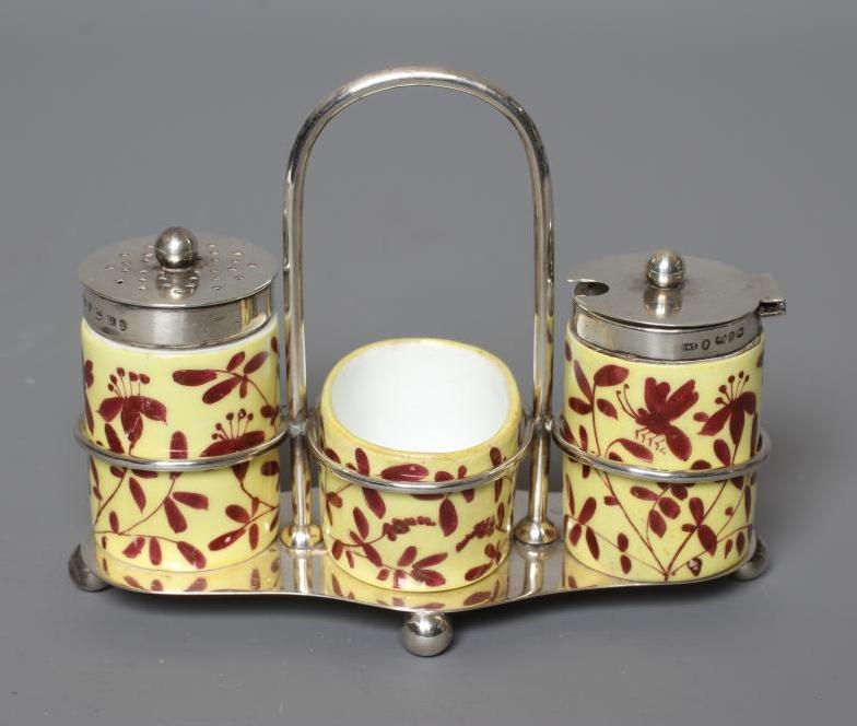 A LATE VICTORIAN SILVER THREE PIECE CRUET by Hilliard & Thomason Image