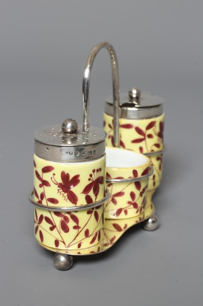 A LATE VICTORIAN SILVER THREE PIECE CRUET by Hilliard & Thomason Image