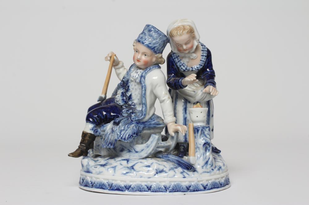 A CRISTOFORO PORCELAIN FIGURE GROUP ALLEGORICAL OF WINTER Image