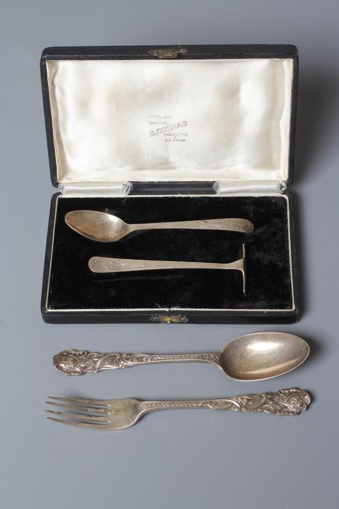 AN EDWARDIAN SILVER CHRISTENING SPOON AND FORK by Jackson & Fullerton Image