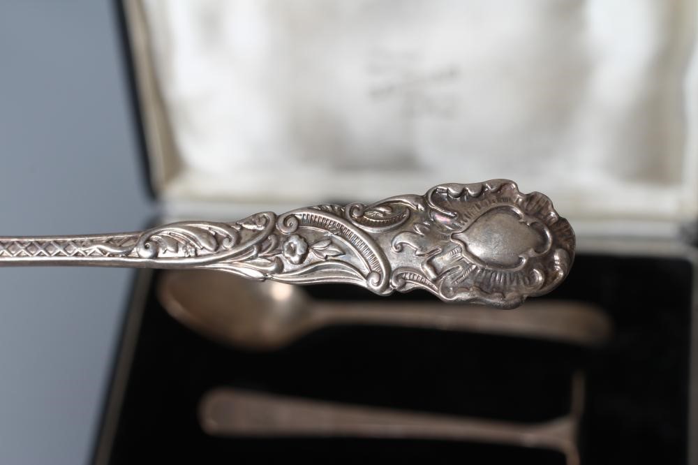 AN EDWARDIAN SILVER CHRISTENING SPOON AND FORK by Jackson & Fullerton Image
