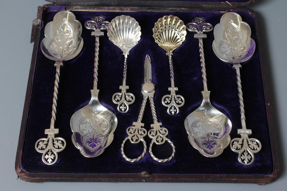 A VICTORIAN SILVER SEVEN PIECE FRUIT SERVING SET by Jehoiada Alsop Rhodes & Barber Image