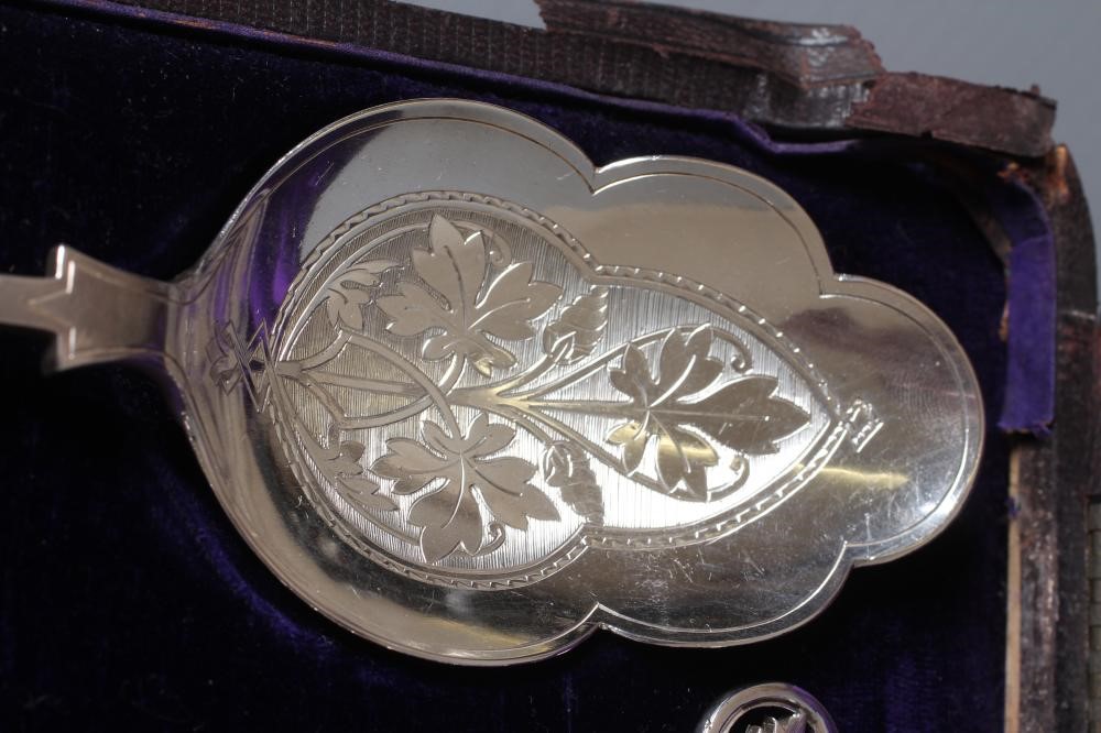A VICTORIAN SILVER SEVEN PIECE FRUIT SERVING SET by Jehoiada Alsop Rhodes & Barber Image
