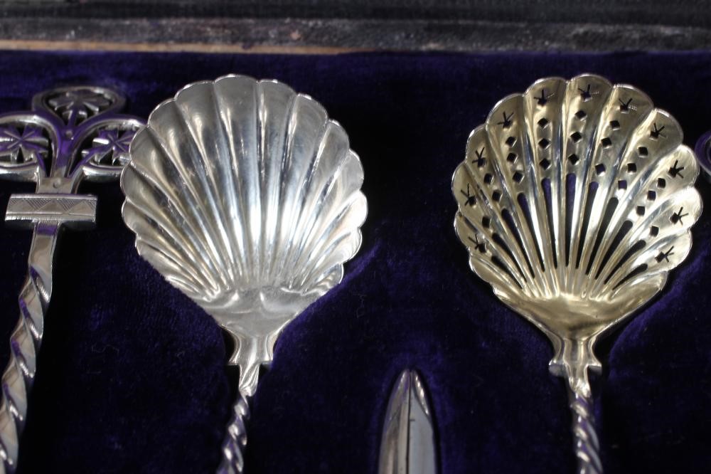 A VICTORIAN SILVER SEVEN PIECE FRUIT SERVING SET by Jehoiada Alsop Rhodes & Barber Image