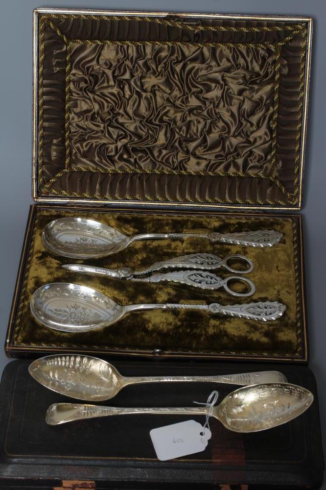 A PAIR OF EARLY VICTORIAN SILVER OLD ENGLISH PATTERN TABLE SPOONS by John James Whiting Image