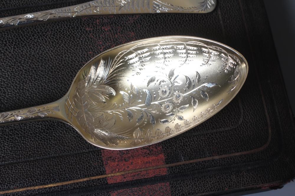 A PAIR OF EARLY VICTORIAN SILVER OLD ENGLISH PATTERN TABLE SPOONS by John James Whiting Image