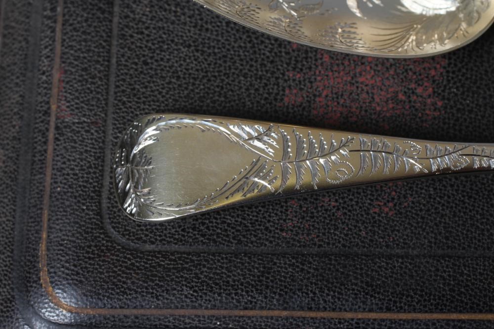A PAIR OF EARLY VICTORIAN SILVER OLD ENGLISH PATTERN TABLE SPOONS by John James Whiting Image