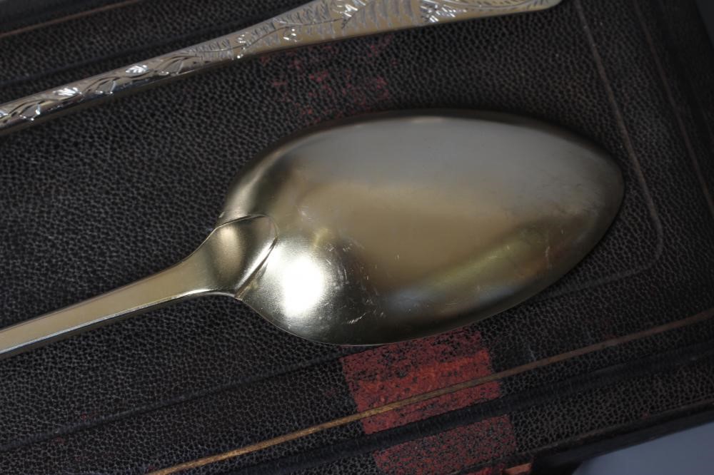 A PAIR OF EARLY VICTORIAN SILVER OLD ENGLISH PATTERN TABLE SPOONS by John James Whiting Image