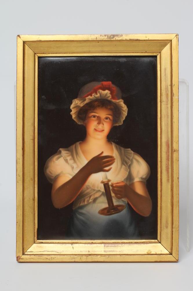 A HOHENBERG PORCELAIN PLAQUE painted by Wagner with a half length portrait of Lisette, signed, Image