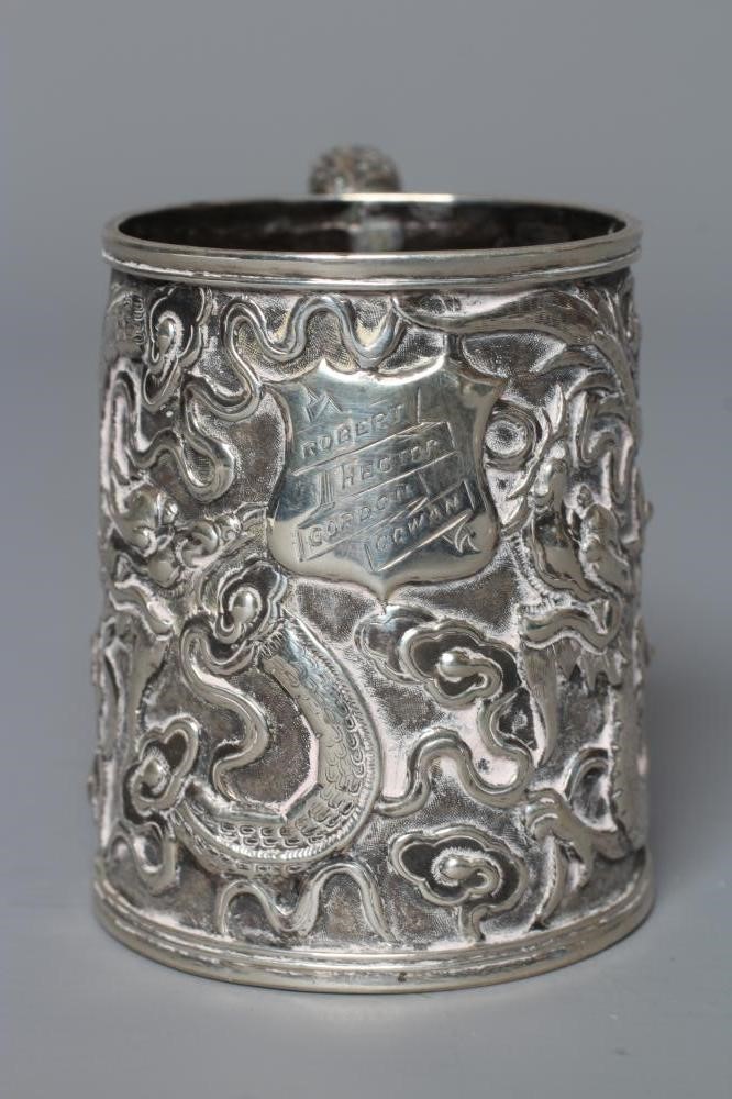 A CHINESE EXPORT SILVER CHRISTENING MUG by Kwong Man Shing (act.1875-1925) Image