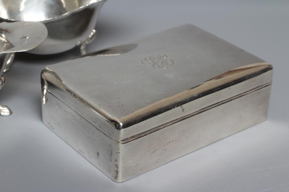 A COLLECTION OF INDIAN COLONIAL SILVER comprising an oblong cigarette box engraved with a Image