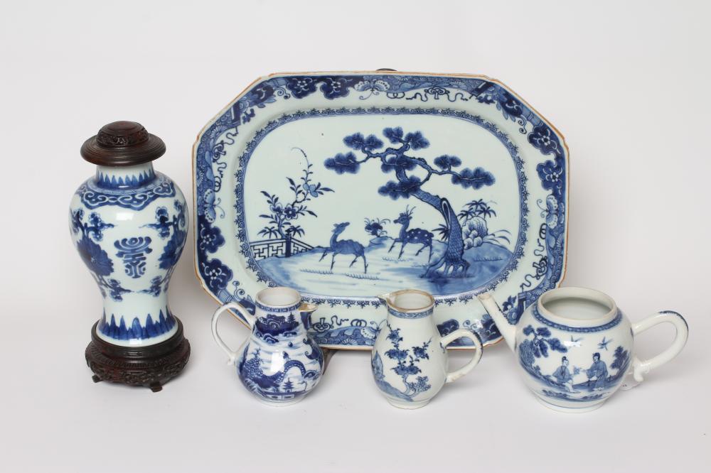 A COLLECTION OF CHINESE BLUE AND WHITE PAINTED PORCELAIN comprising a canted oblong meat dish with Image