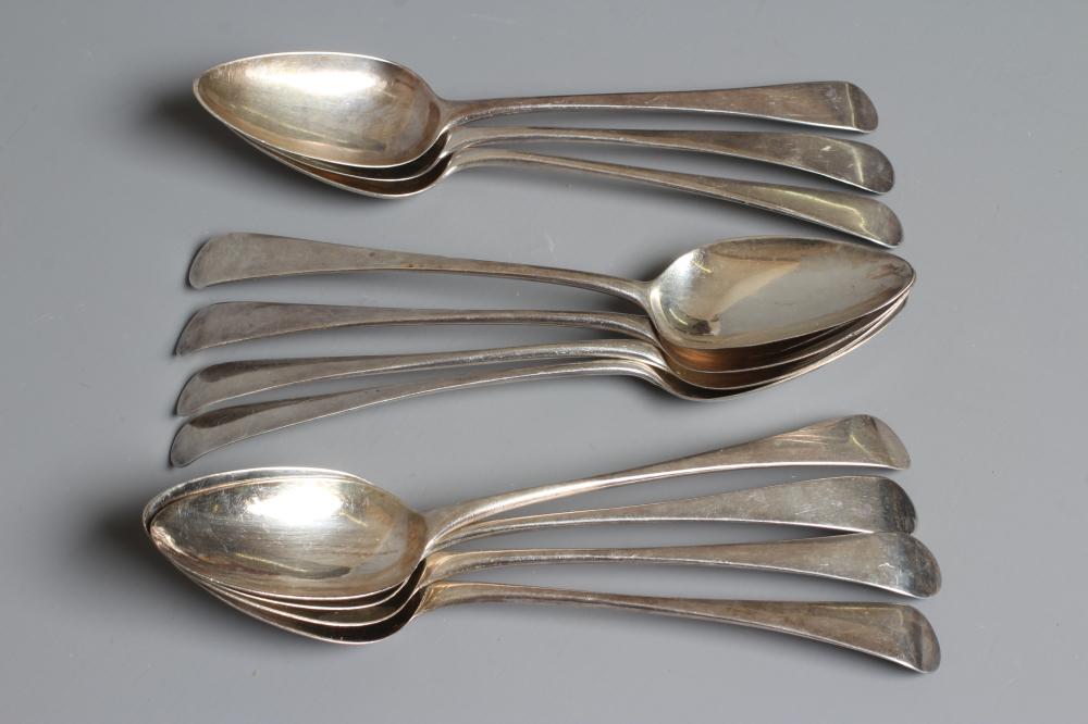 A COMPOSITE SET OF ELEVEN GEORGE III SILVER OLD ENGLISH PATTERN TABLE SPOONS including five by Image