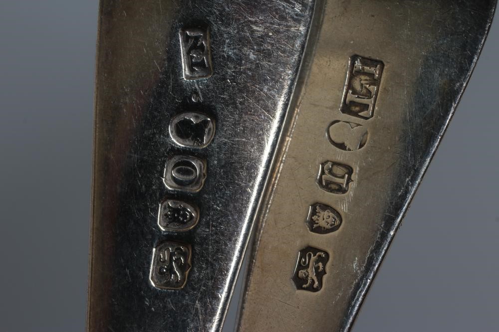 A COMPOSITE SET OF ELEVEN GEORGE III SILVER OLD ENGLISH PATTERN TABLE SPOONS including five by Image