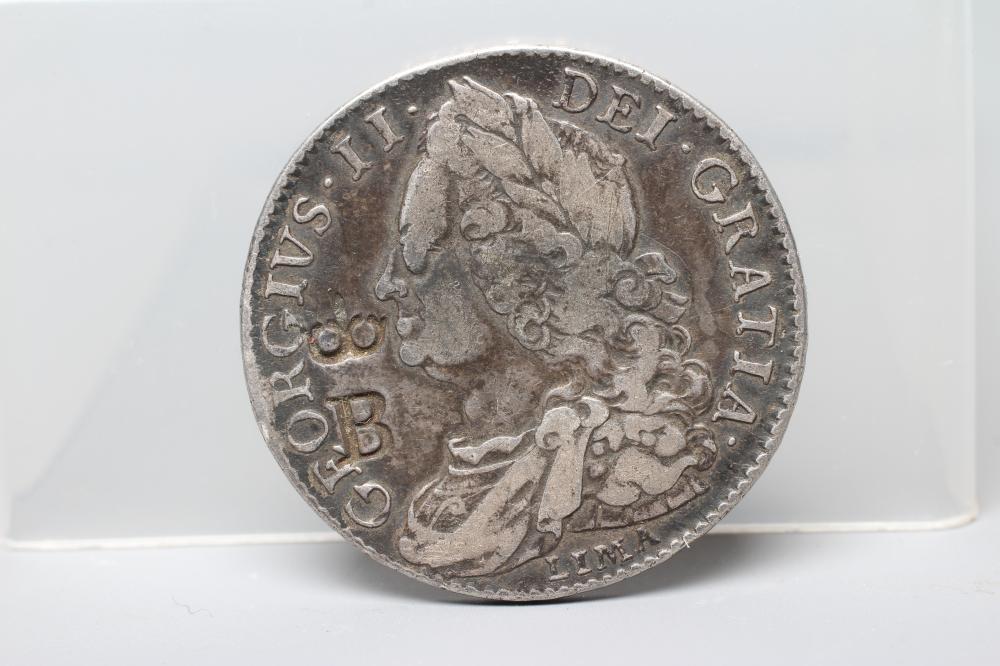 A GEORGE II HALF CROWN, 1746, Lima, stamped with crowned B, 14.7g (Est. plus 24% premium inc. VAT) Image