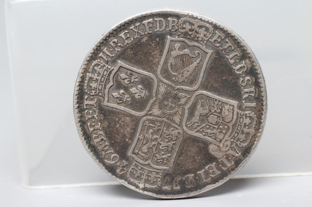 A GEORGE II HALF CROWN, 1746, Lima, stamped with crowned B, 14.7g (Est. plus 24% premium inc. VAT) Image