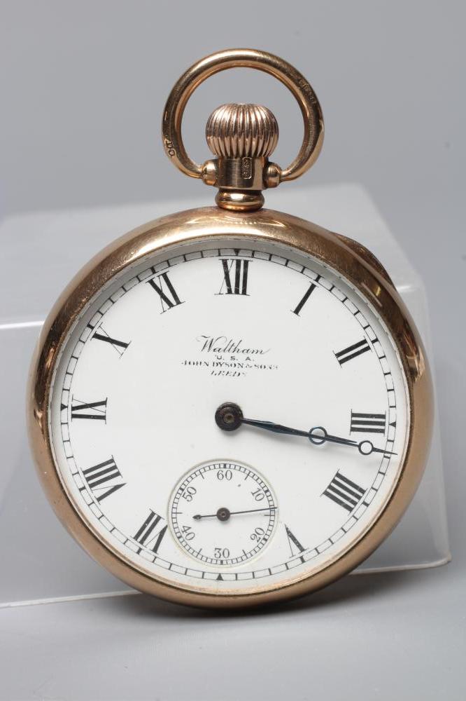 A 9CT GOLD WALTHAM TOP WIND POCKET WATCH Image