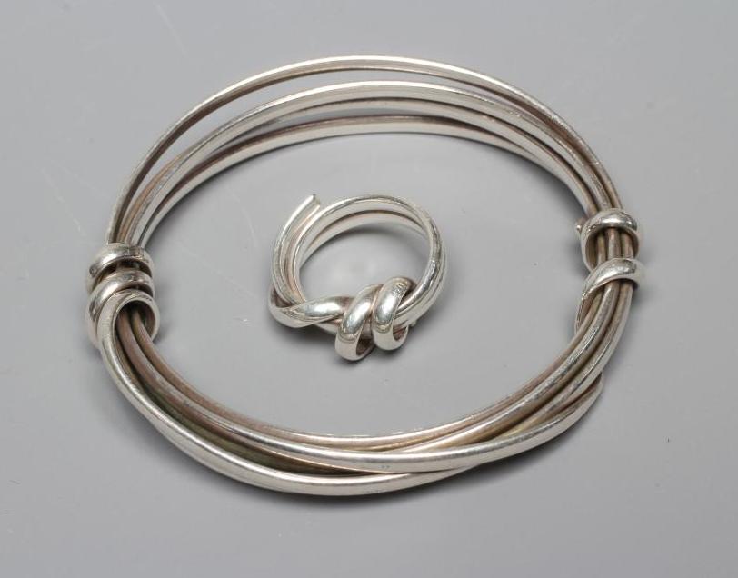 A SILVER TWIST BANGLE AND MATCHING RING possibly by Jordan Cliffe, unmarked (Est. plus 24% premium Image