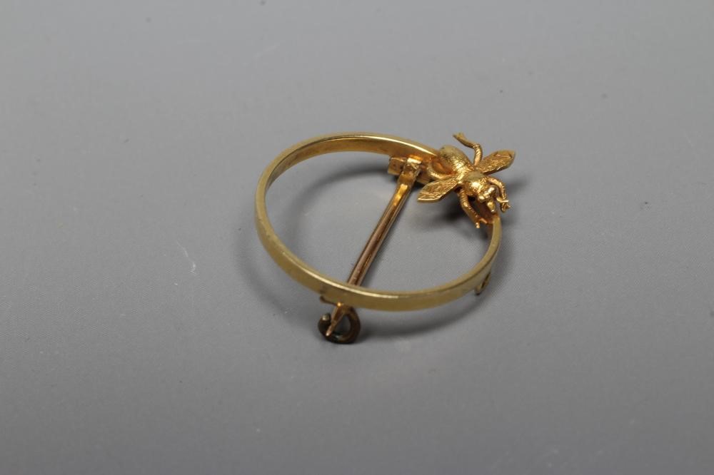AN EDWARDIAN NOVELTY INSECT BROOCH cast as a small winged insect on a plain circlet Image