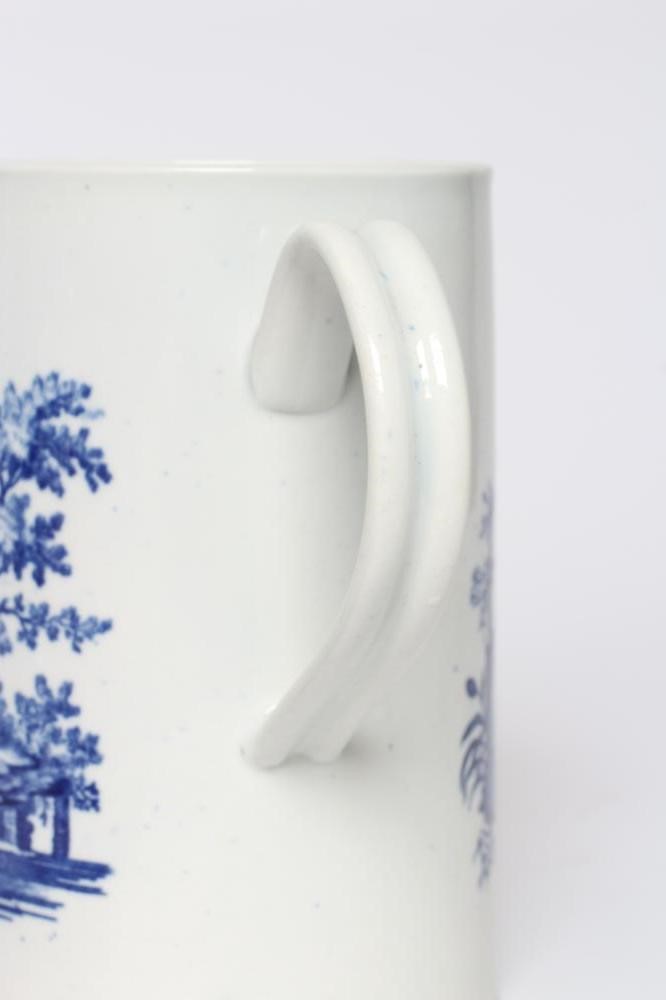 A WORCESTER PORCELAIN LA PECH AND PROMENADE LARGE MUG, c.1775, of plain cylindrical form, underglaze Image