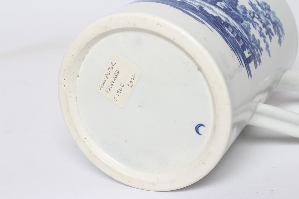 A WORCESTER PORCELAIN LA PECH AND PROMENADE LARGE MUG, c.1775, of plain cylindrical form, underglaze Image