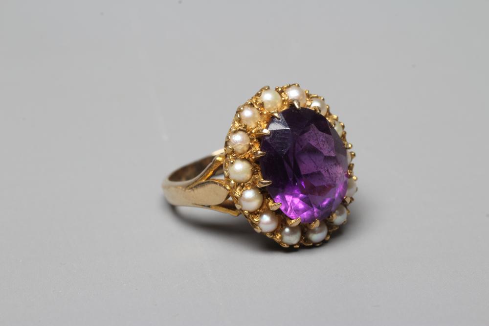 AN AMETHYST AND SEED PEARL RING Image