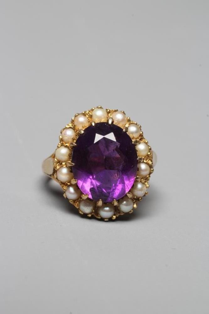 AN AMETHYST AND SEED PEARL RING Image