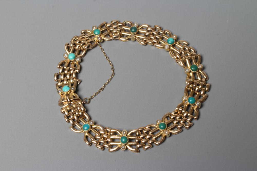 A LATE VICTORIAN FANCY GATE LINK BRACELET, each four bar gate centred by a collet set small Image