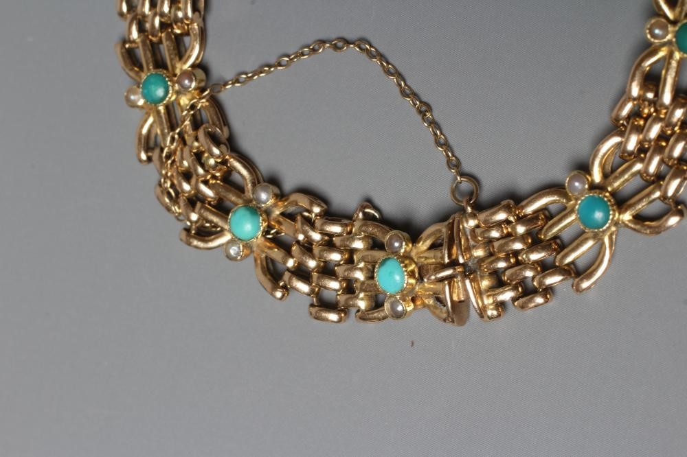 A LATE VICTORIAN FANCY GATE LINK BRACELET, each four bar gate centred by a collet set small Image