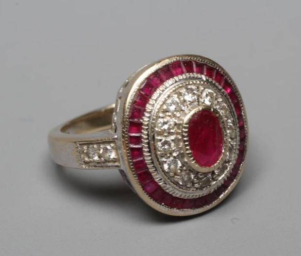 A RUBY AND DIAMOND TARGET PLAQUE RING Image