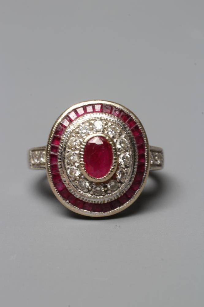 A RUBY AND DIAMOND TARGET PLAQUE RING Image