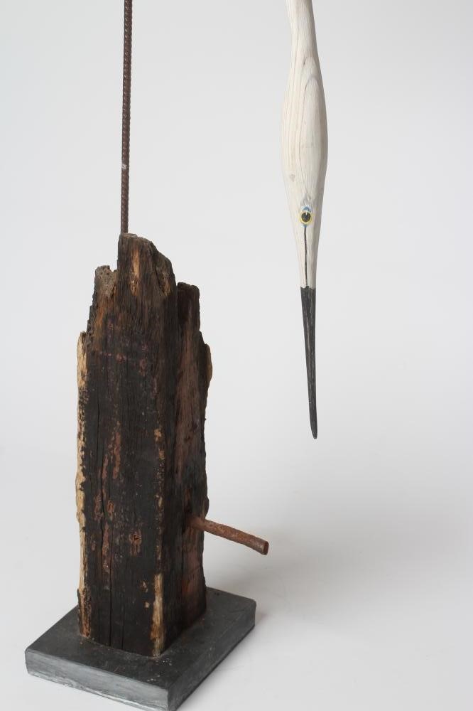 GEOFFREY BICKLEY (b.1947) - a white washed carved Egret Image